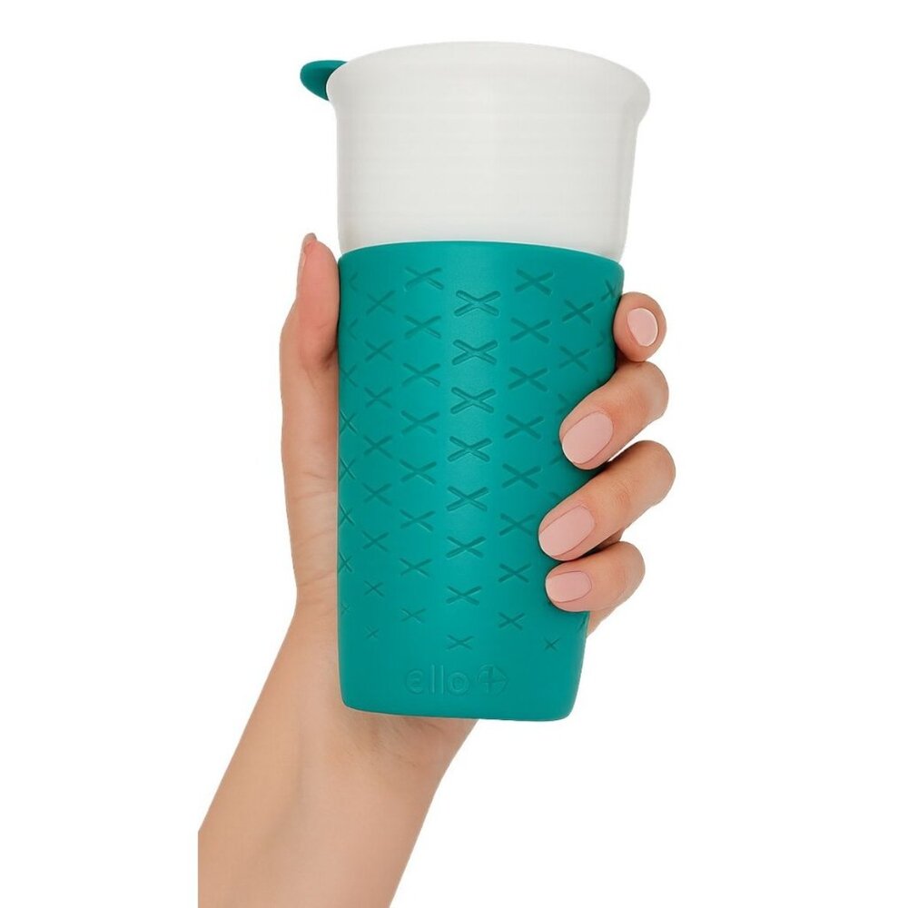 16 oz Ello Ogden Ceramic Teal SLEEVE Travel Mug Cup Coffee Tea HOT COCOA